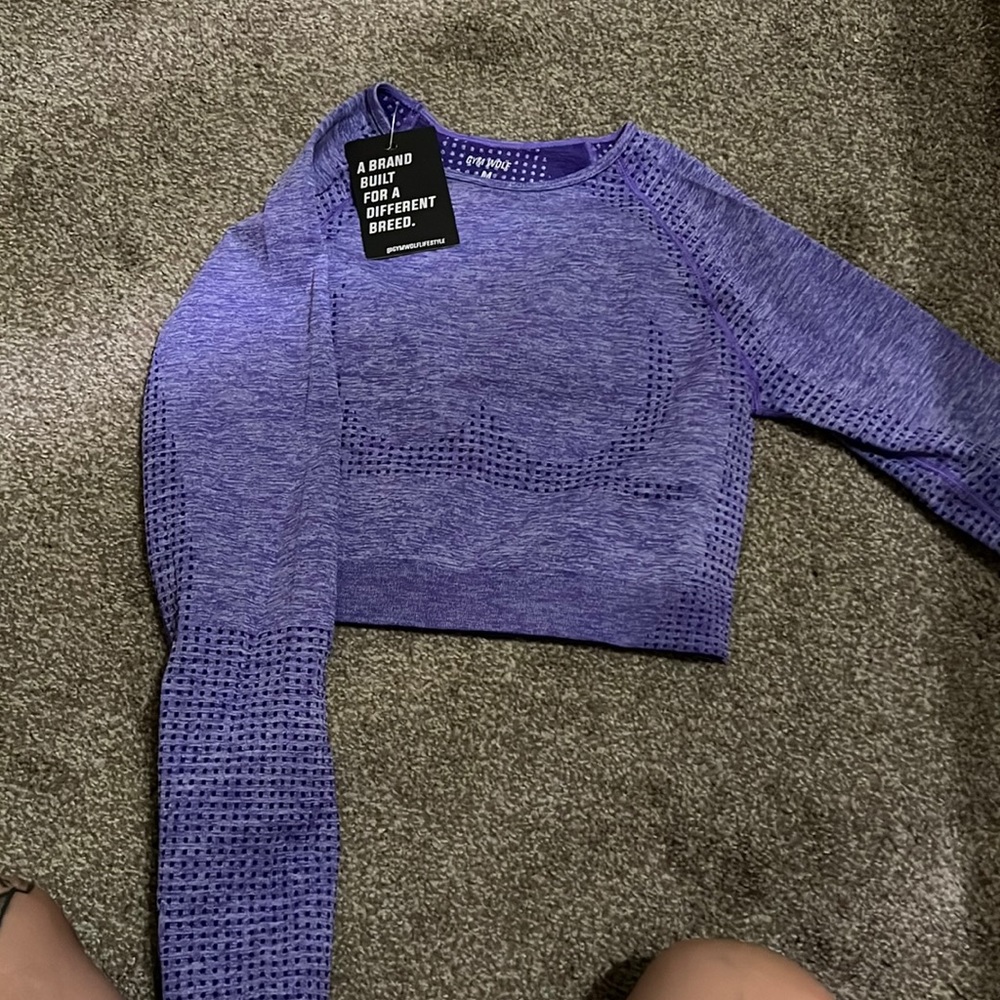 Seamless Purple Long Sleeve Crop Top - Unknown Brand